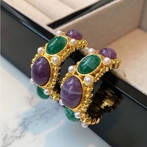 Retro gold plated multi-color hoop earrings